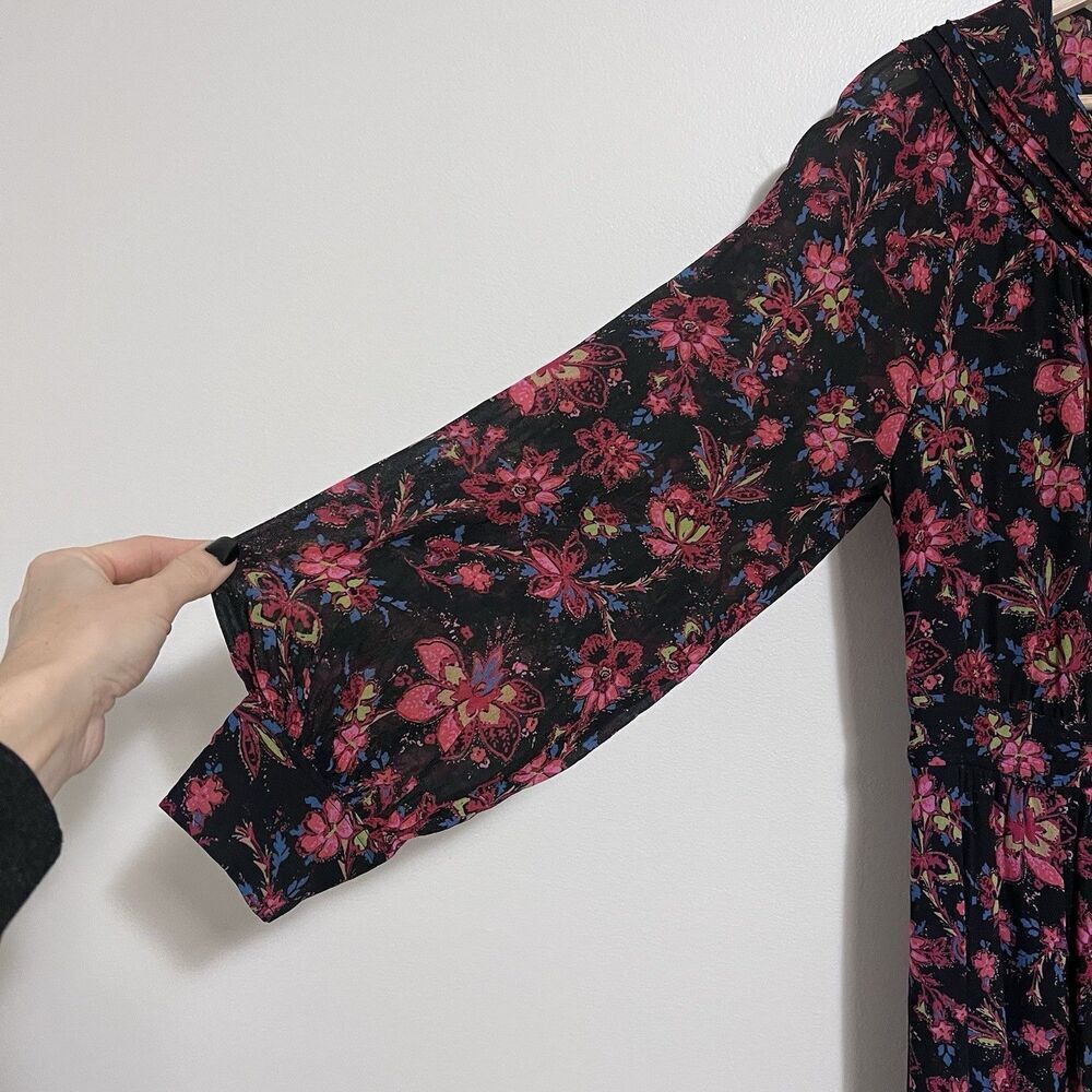 Derek Lam 10 Crosby Tracy Floral Chiffon Midi Dress Size 10 Black Pink - Picture 9 of 13